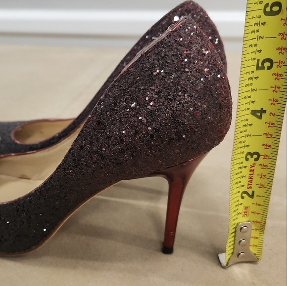 Jimmy Choo Romy Burgundy/Black Coarse Glitter Pointed Toe SZ 38 - Picture 12 of 14